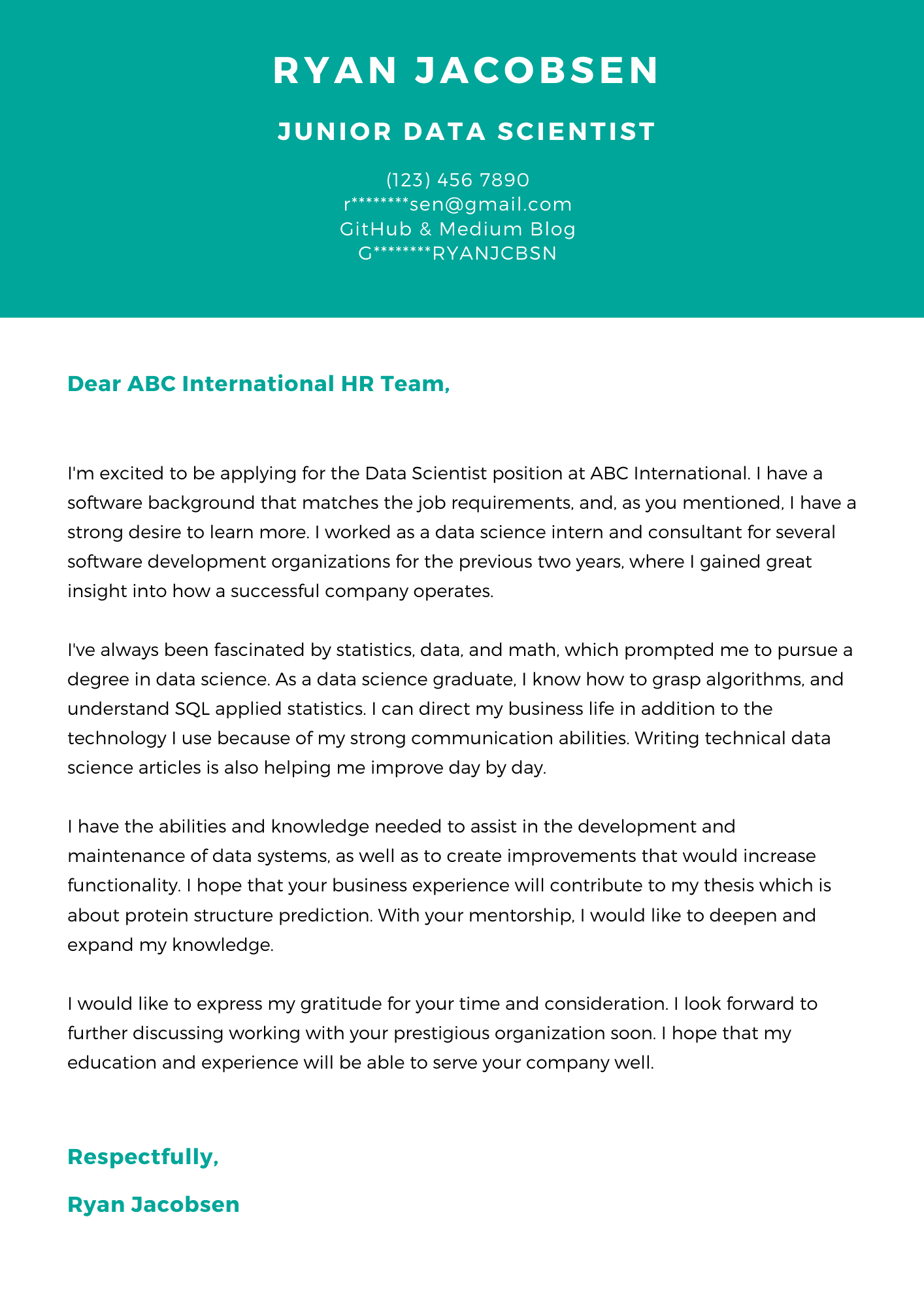 data science cover letter example