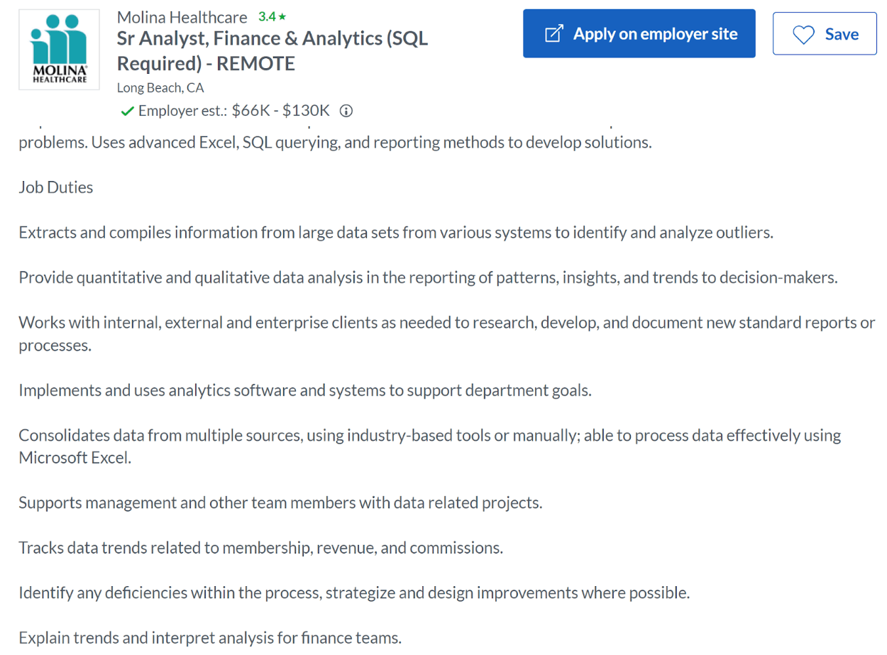 Remote Data Analyst Job Role