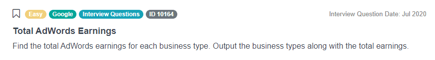 Google Data Scientist Interview Question for Total AdWords Earnings