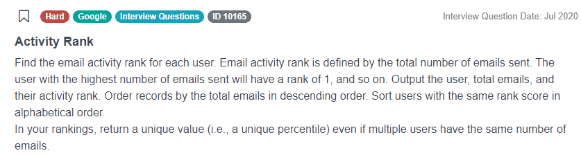 Google Data Scientist Interview Questions for Activity Rank