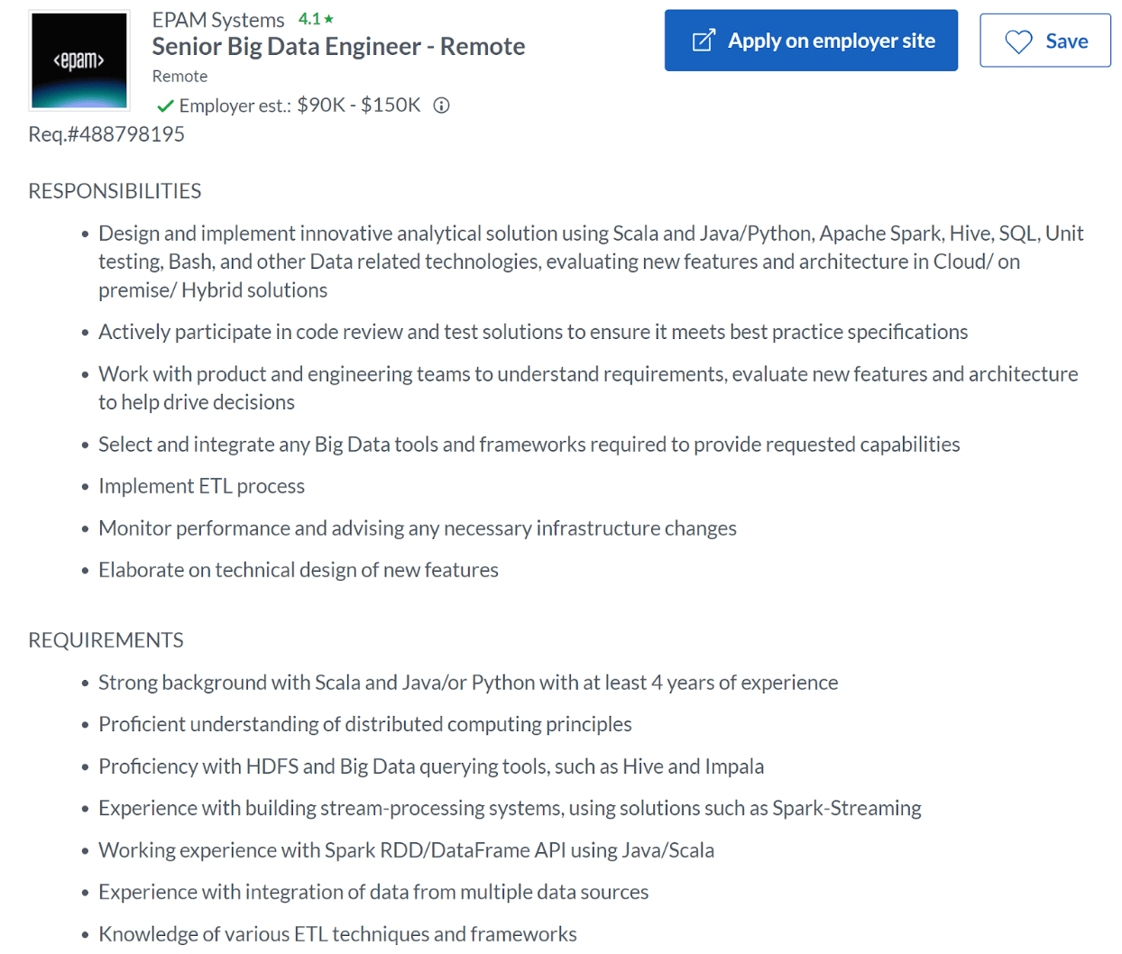 Remote Sr. Data Engineer Job Role