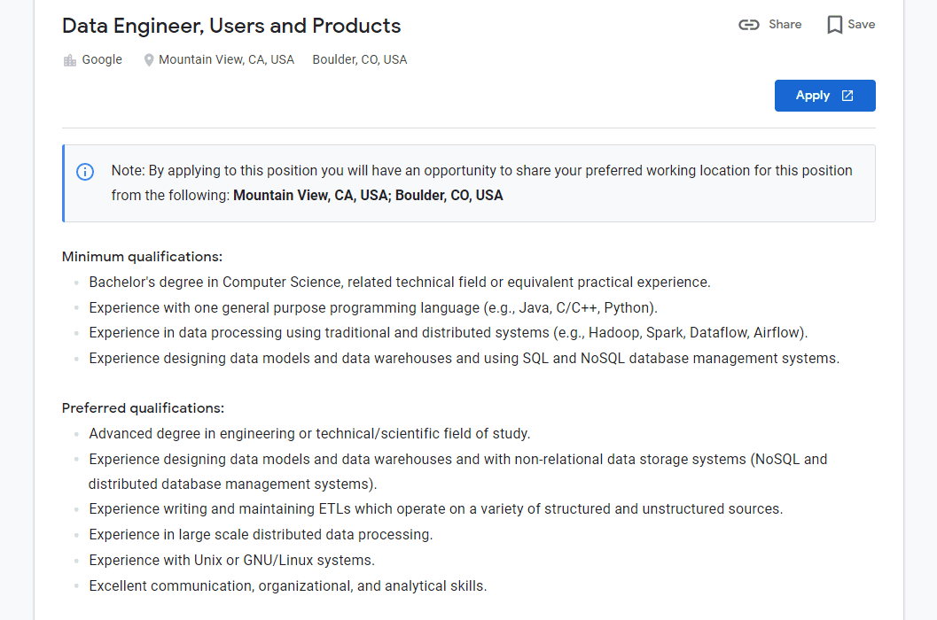Google data engineer