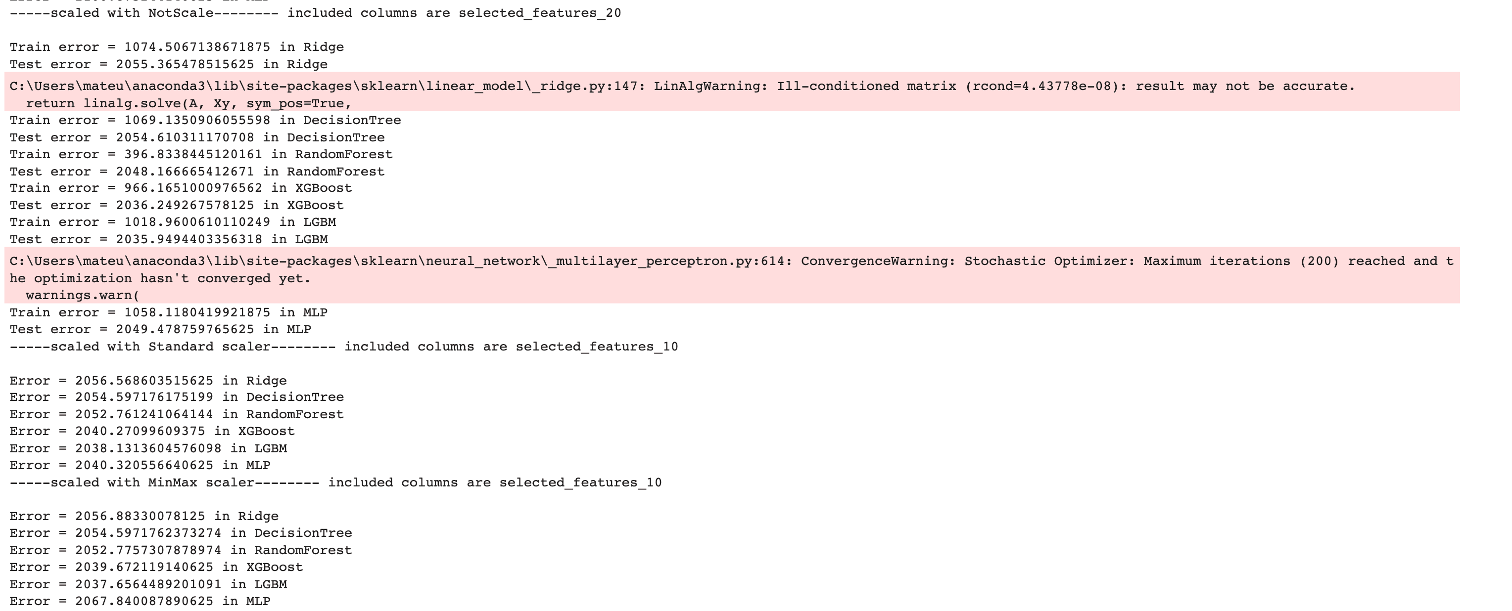 Data Project Machine Learning Models Output