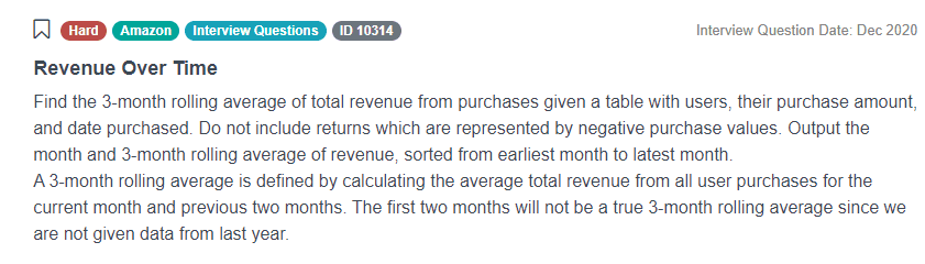 Amazon SQL Interview Questions for Revenue Over Time