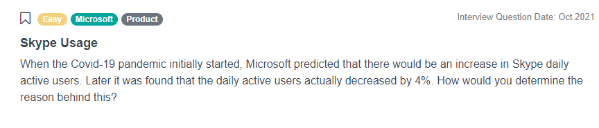 Microsoft Data Science Interview Questions for Skype Usage