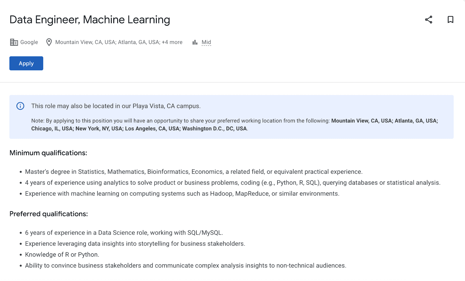 Educational and Technical Requirements For a Data Engineer at Google