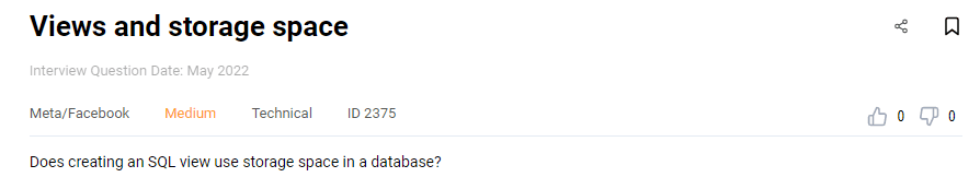 Does creating an SQL view use storage space in a database