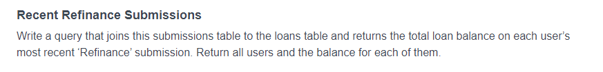 Advanced SQL Interview Questions for Recent Refinance Submissions