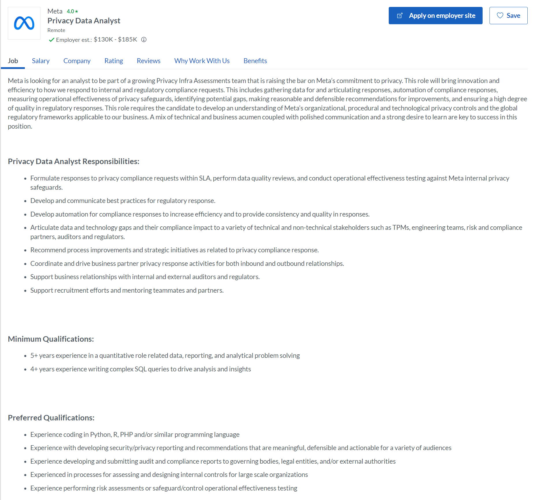 Remote Data Analysts Jobs at Meta