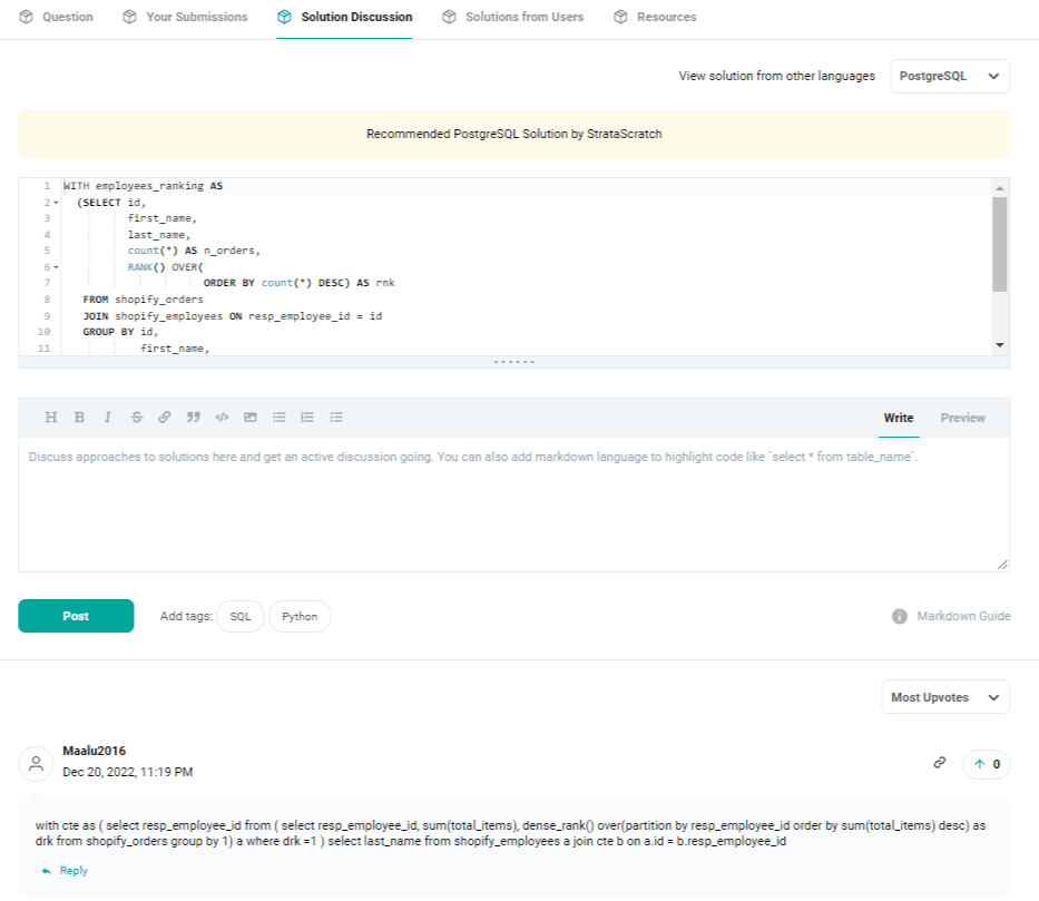 data science problem discuss tab as leetcode