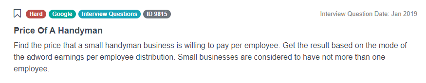 Google Data Scientist Interview Question for Price Of A Handyman