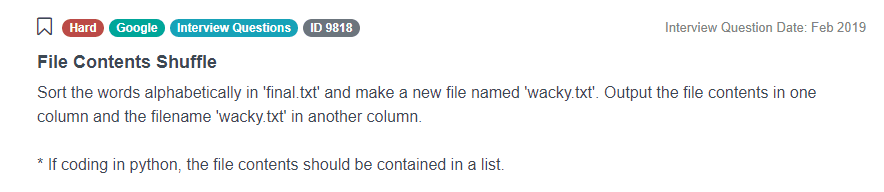 Google Data Scientist Interview Question for File Contents Shuffle