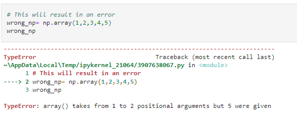 NumPy array initialization Error