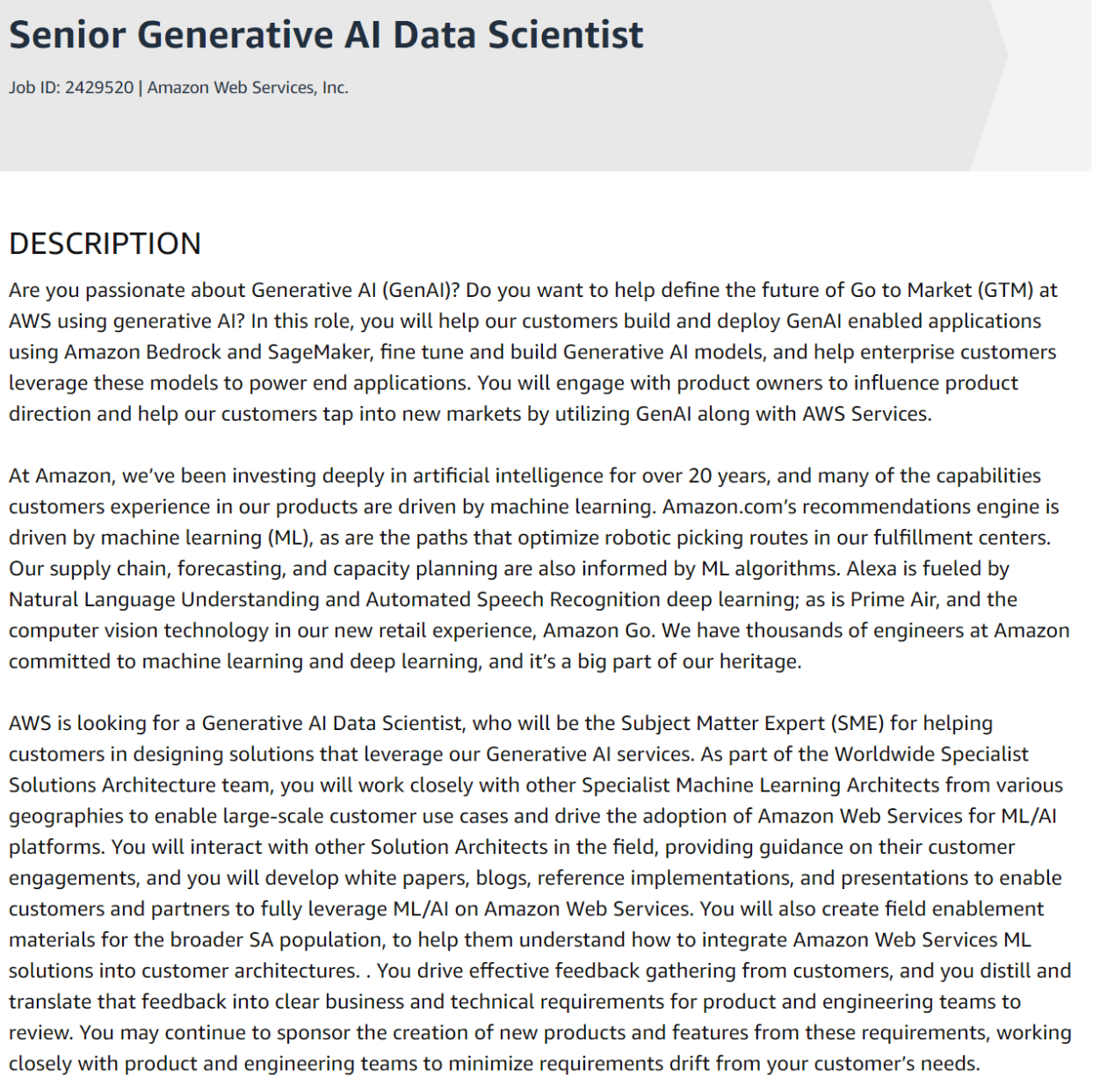 Sr AI Data Scientist Salary and Responsibilities at Amazon
