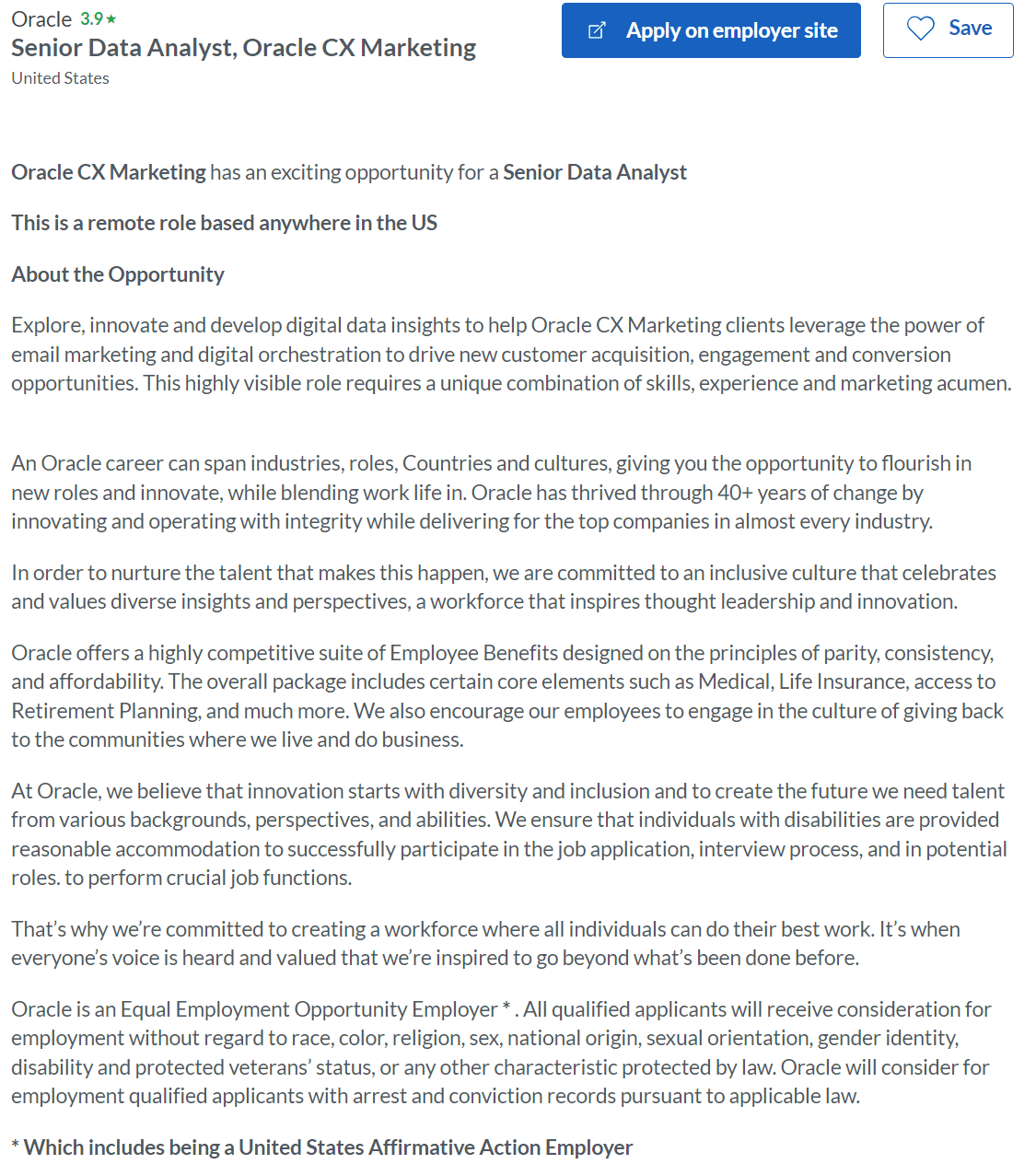 Remote Data Analysts Jobs at Oracle