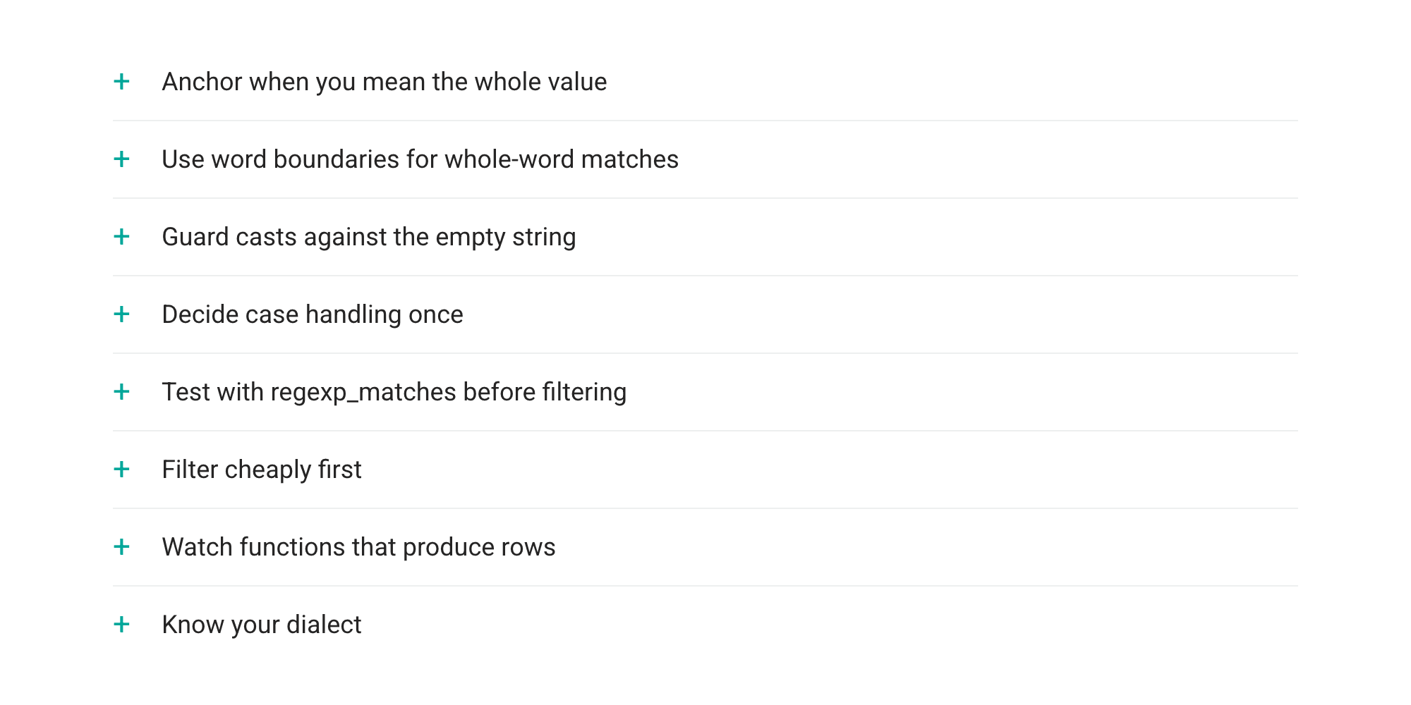 SQL Regex Best Practices