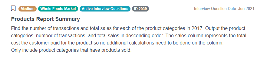 python interview questions for data scientist for Products Report Summary